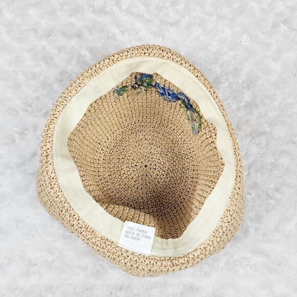 Embroidered Floral Straw Bucket Sun Hat - Picture 4 of 7